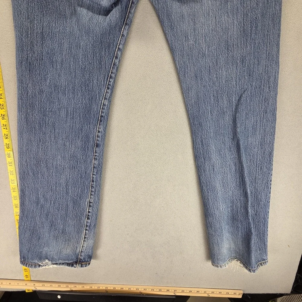 Levis 501 Jeans‎ Mens Blue Medium Wash Straight Button Fly Distressed Fits 34x32